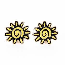 Sun Enamel Pin, Alloy Brooch for Backpack Clothes, Cadmium Free & Lead Free, Light Gold, Champagne Yellow, 20x21x11mm, Pin: 1mm(PALLOY-S132-299)