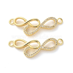 Rack Plating Brass Micro Pave Cubic Zirconia Infinity Connector Charms, Long-Lasting Plated, Lead Free & Cadmium Free, Real 18K Gold Plated, 32.5x11.5x3mm, Hole: 2mm(KK-C084-23C-G)