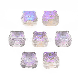 Electroplate Transparent Glass Beads, Half Plated, Chinese Zodiac Signs Tiger, Plum, 11.5x13x8.5mm, Hole: 1mm(GLAA-T022-16-B01)