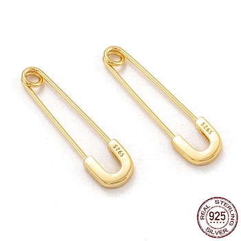 925 Sterling Silver Safety Pins Earrings, with 925 Stamp, Golden, 30.5x8x2mm, Pin: 0.8mm