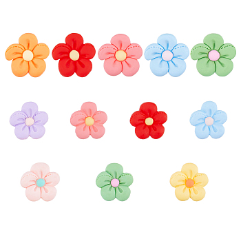 48Pcs 12 Colors Opaque Resin Cabochons, 5-Petal Flower, Mixed Color, 22.5~27x23.5~28x4.5~5.5mm, 4pcs/color