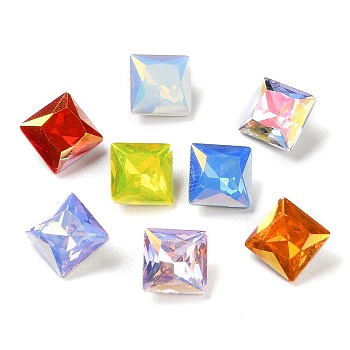 K9 GLass Rhinestone Cabochons, Faceted, Pointed Back & Back Plated, Square, Mixed Color, 8x8x4.5mm