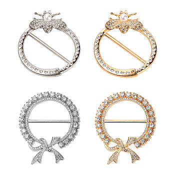 Gorgecraft 4Pcs Flat Round with Bowknot/Bee Alloy Buckles, with Crystal Rhinestone, Platinum & Golden, 1pc/style