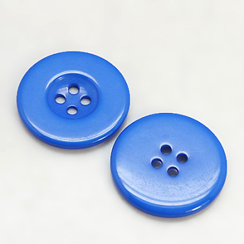 Resin Buttons, Dyed, Flat Round, Dodger Blue, 23x3mm