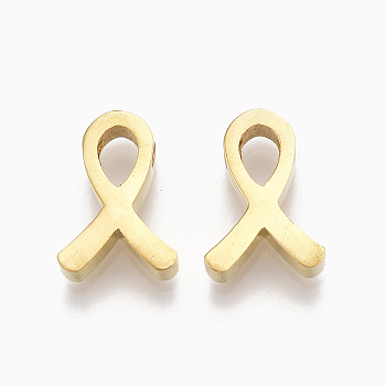 304 Stainless Steel Pendants, Awareness Ribbon, Golden, 12x9x3mm, Hole: 1.8mm