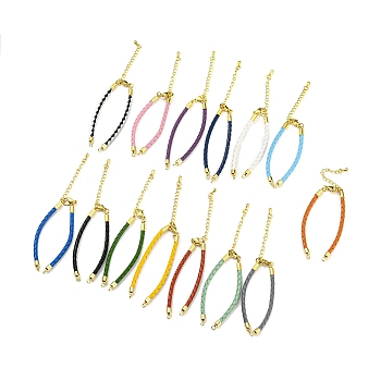 Leather Braided Cord Link Bracelets, Fit for Connector Charms, with Long-Lasting Plated Rack Plating Colden Tone Brass Lobster Claw Clasp & Chain Extender, Mixed Color, 6x1/8 inch(15.2cm), Hole: 2mm