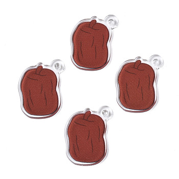 Translucent Acrylic Pendants, Double-Faced Printed, Apple, Sienna, 28x22x2mm, Hole: 2mm