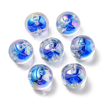 UV Plating Rainbow Iridescent Acrylic Beads, Two Tone Bead in Bead, Fruit, Blue, 16x15.5x16.5mm, Hole: 3.5mm
