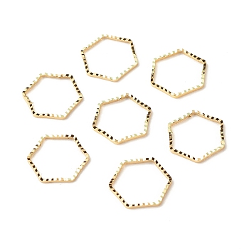 Brass Linking Rings, Long-Lasting Plated, Cadmium Free & Lead Free, Hexagon, Real 24K Gold Plated, 12x13.5x1mm, Inner Diameter: 10.5x12mm
