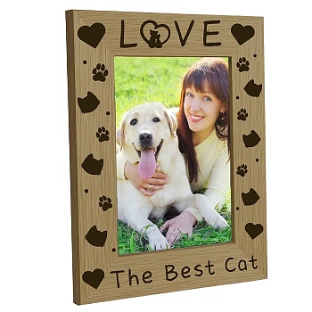 Pet Theme Rectangle Wooden Photo Frames, with PVC Clear Film Windows, for Pictures Wall Decor Accessories, Cat Pattern, 218x168mm, Inner Diameter: 150x100mm