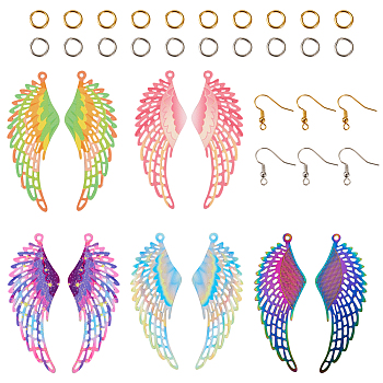 Pandahall DIY Wing Earring Making Kit, Including 304 Stainless Steel Filigree Big Pendants, Brass Jump Rings & Earring Hooks, Mixed Color, 150Pcs/box