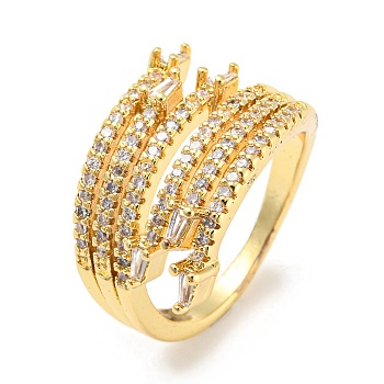 Rack Plating Brass Micro Pave Cubic Zirconia Open Cuff Ring for Women, Long-Lasting Plated, Lead Free & Cadmium Free, Real 18K Gold Plated, US Size 6 3/4(17.1mm), 2~13mm