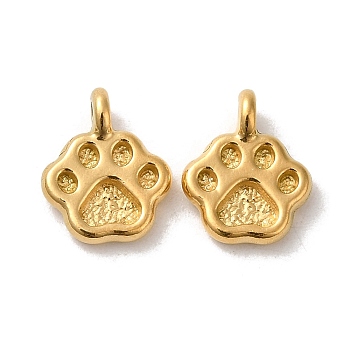 304 Stainless Steel Charms, Paw Print Charm, Real 18K Gold Plated, 11.5x9x3.5mm, Hole: 1.6mm