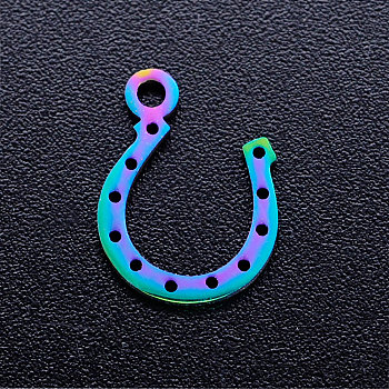 Ion Plating(IP) 201 Stainless Steel Charms, Horse Shoe, Rainbow Color, 13x10x1mm, Hole: 1.5mm