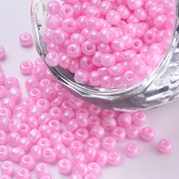Baking Paint Glass Seed Beads, Round, Pearl Pink, 3x1.5~3mm, Hole: 1mm, about 10000pcs/bag, about 450g/bag