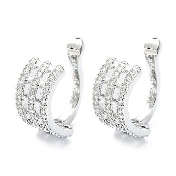 Rack Plating Brass Micro Pave Cubic Zirconia Cuff Earring, Cadmium Free & Lead Free, Long-Lasting Plated, Platinum, 13.5x7x4.5mm