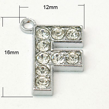 Alloy Letter Pendants, with Grade A Rhinestone, Platinum Color, Citrine, 16~18x12~17x2mm, Hole: 1mm
