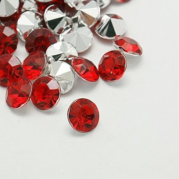 Imitation Taiwan Acrylic Rhinestone Pointed Back Cabochons, Faceted, Diamond, Red, 1.5x1.5mm