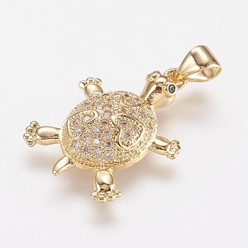 Brass Micro Pave Cubic Zirconia Pendants, Tortoise, Real 18K Gold Plated, 22.5x15.5x4mm, Hole: 3.5x4mm