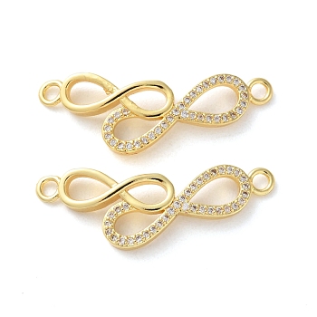 Rack Plating Brass Micro Pave Cubic Zirconia Infinity Connector Charms, Long-Lasting Plated, Lead Free & Cadmium Free, Real 18K Gold Plated, 32.5x11.5x3mm, Hole: 2mm