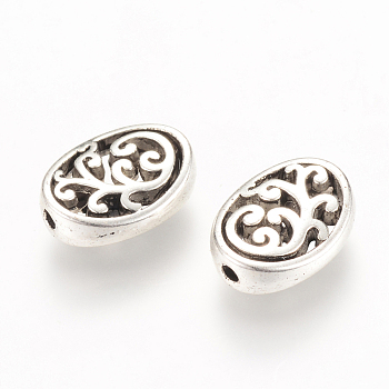 Tibetan Style Alloy Beads, Oval, Cadmium Free & Nickel Free & Lead Free, Antique Silver, 12.5x9.5x4mm, Hole: 1.5mm, about 830pcs/1000g