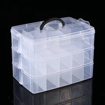 3-Tier Transparent Plastic Bead Containers, Grids Beads Organizer Case for DIY Art Craft, Nail Diamonds, Bead Storage, Rectangle, Clear, 26x17x19.1cm