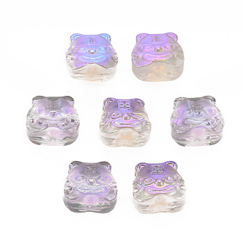 Electroplate Transparent Glass Beads, Half Plated, Chinese Zodiac Signs Tiger, Plum, 11.5x13x8.5mm, Hole: 1mm