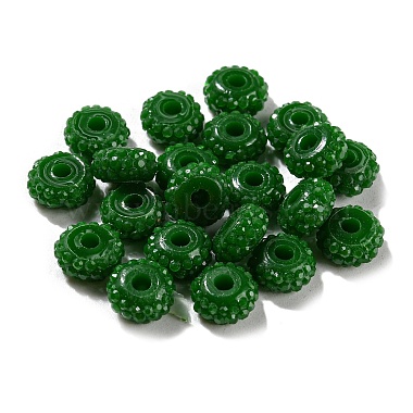 Lime Green Rondelle Resin+Rhinestone Beads