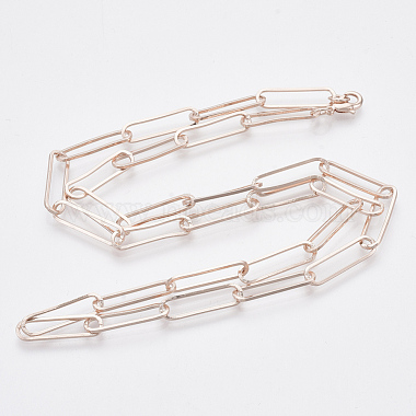 Brass Flat Oval Paperclip Chain Necklace Making(MAK-S072-08B-RG)-2