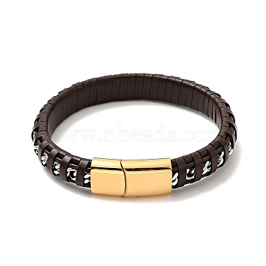 Leather & 304 Stainless Steel Rope Braided Cord Bracelet with Magnetic Clasp for Men Women(BJEW-C021-14)-2