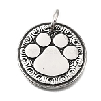 304 Stainless Steel Pendants, Flat Round with Swirl Border Paw Print Charm, Antique Silver, 25.5x2.5mm, Hole: 6.5mm(STAS-H263-12AS)