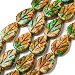 Spray Painted Synthetic Turquoise Beads Strands, Leaf, Lime Green, 13.5x9x3.5mm, Hole: 1.4mm, about 29pcs/strand, 15.16~15.35''(38.5~39cm)(X-G-E617-A06-02)