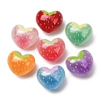 Printed Opaque Acrylic Beads, Strawberry Heart, with Glitter Powder, Pearlized, Mixed Color, 18x22x15.5mm, Hole: 3.5mm(AC-CBAE647-14A)