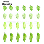 80Pcs 4 Styles Transparent Acrylic Pendants, Leaf, Mixed Color, 17.5~29.5x8.5~11x2.5~3.5mm, Hole: 1.5~1.8mm, 20pcs/style(OACR-YW0003-71A)