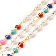 Enamel & Glass Pearl Beaded Chains, with Real 18K Gold Plated Brass Findings, Soldered, with Spools , Colorful, 5x3x2mm, 4.5x3mm(CHC-C003-05G)