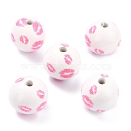 Spray Painted Natural Wood Beads, Macrame Beads Large Hole, Round with Lip Pettern, White, 20x18mm, Hole: 4mm(WOOD-P015-F01)