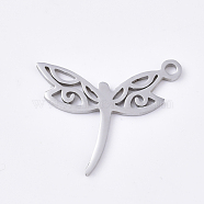 201 Stainless Steel Pendants, Dragonfly, Stainless Steel Color, 15.5x19x1mm, Hole: 1.4mm(STAS-S079-123P)