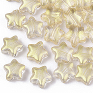 Transparent Spray Painted Glass Beads, with Glitter Powder, Star, Pale Goldenrod, 8x8x4mm, Hole: 0.8~1mm(GLAA-N035-01-D01)