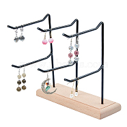 2-Tier 3-Row Wood Jewelry Display Stands, with Electrophoresis Black Tone Iron Findings, for Earrings, Bracelet, Keychain Organizer, BurlyWood, Finish Product: 21x16.5x21cm, about 4pcs/set(EDIS-WH0016-008A)