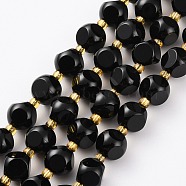 Natural Black Onyx Beads Strands, with Seed Beads, Six Sided Celestial Dice, Faceted, 10~10.5x10~10.5mm, Hole: 1mm, about 34pcs/strand, 15.75 inch(40cm)(G-A030-B22-10mm)