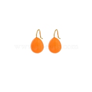 304 Stainless Steel Enamel Teardrop Dangle Earrings for Women, Golden, Dark Orange, 20.5x10.5mm(EJEW-U023-01G-02)