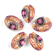 Printed Cowrie Shell Beads, No Hole/Undrilled, Colorful, 20~25x13~17x7~8mm(SSHEL-T007-16C)