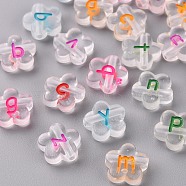 Transparent Clear Acrylic Beads, Flower with Random Letter, Mixed Color, 11x11x4mm, Hole: 1.8mm, about 1500pcs/500g(MACR-N008-49)