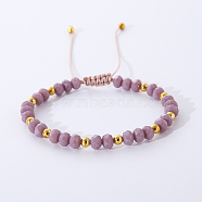 Bohemian Style Handmade Glass Braided Bead Bracelets for Women, with Brass Beads, Lilac(OL2464-6)