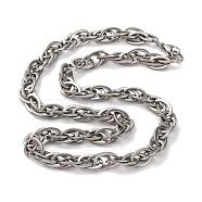 201 Stainless Steel Oval Rope Chain Necklace, with 304 Stainless Steel Clasps, Stainless Steel Color, 23.82 inch(60.5cm)(NJEW-F222-32P)