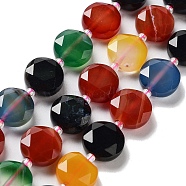 Natural Agate Beads Strands, with Seed Beads, Faceted Hexagonal Cut, Flat Round, Dyed & Heated, Mixed Color, 12~12.5x5~6mm, Hole: 1.2~1.4mm, about 27~29pcs/strand, 15.55~15.75 inck(39.5~40cm)(G-NH0004-002B)