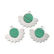 Synthetic Malachite Pendants, Leaf Charms, with 304 Stainless Steel Findings, Stainless Steel Color, 21x24x1mm, Hole: 2mm(STAS-A080-05P)