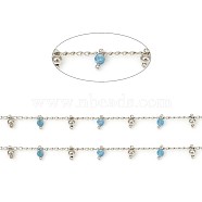 3.28 Feet Handmade Faceted Natural Apatite Beaded Chains, Brass Curb Chains, Soldered, Real Platinum Plated, 3x1.8x0.8mm, Beads: 6x3mm(X-CHC-E021-02K-P)