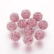 Polymer Clay Rhinestone Beads, Grade A, Round, Pave Disco Ball Beads, Light Rose, 8x7.5mm, Hole: 1mm(RB-K050-8mm-C26)