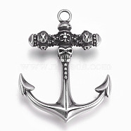 304 Stainless Steel Pendants, Anchor, Antique Silver, 48x37x9mm, Hole: 4mm(STAS-O101-33AS)